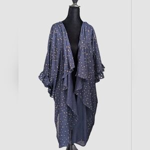Anthropologie Elizabeth Gillett navy gold stars sheer kimono duster Celestial